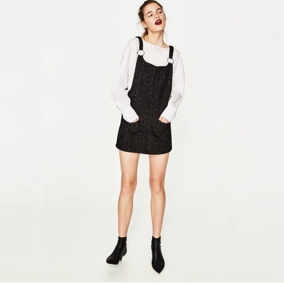 Zara Black Sparkly Overall Jumper Size L - Picture 1 of 14